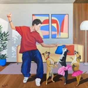Man and dogs dancing