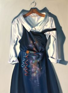 Painting of dress on a hanger with one strap off of the shoulder